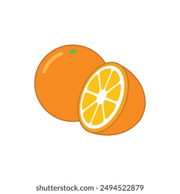 Fraîchement complet, à moitié, fruit à l'orange coupé en tranches isolé sur fond blanc. De la tangerine. Fruits bio. Style plat.  Illustration vectorielle pour n'importe quelle conception.