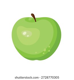 Fresh whole, half, cut slice and piece of green apple isolated on white background. Vegan food vector icons in a trendy cartoon style. Healthy concept.