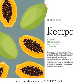 Fresh Whole And Half Of Papaya Fruits. Simple Design Template For Recipe, Magazine Article Or Promotion.