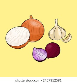 Fresh Whole Onions in Vector Design