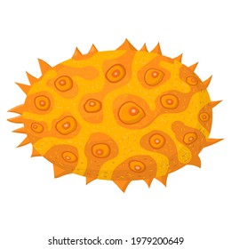 Fresh whole yellow kiwano fruit isolated on white background. Summer fruits for healthy lifestyle. Organic fruit. Cartoon style. Vector illustration for any design.