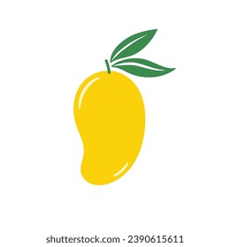 Fresh whole yellow mango. Vector flat illustration isolated on white background.