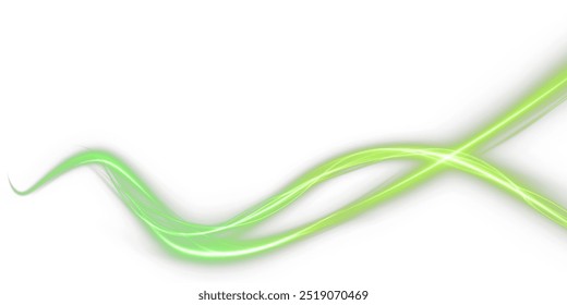 Fresh wind swirls with green leaves and glitter and neon green lines . Cool air twirl and swirl effect with flying mint leaves. Light effect for advertising of refreshing drinks, cocktails