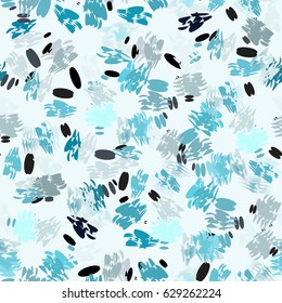 Fresh winter seamless pattern with abstract unusual geometric shapes on light gray background. Random blue, gray, aquamarine spots.