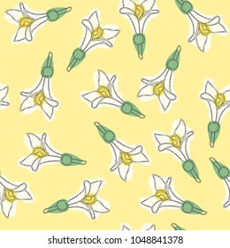 Fresh woodruff flowers seamless pattern. Good for backdrop, textile, wrapping paper, wall posters. Vector continuous line drawing.