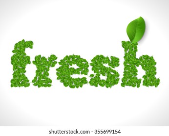 FRESH word made of green vector leafs. Eco text concept