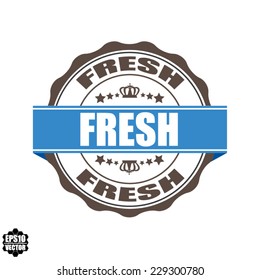 Fresh Word On Label And Stamp Vintage Style With Crown, Stars And Blue Ribbon, Special Promotion For Customer - Vector illustration.