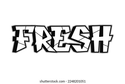 Fresh word trippy psychedelic graffiti style letters.Vector hand drawn doodle cartoon logo Fresh illustration. Funny cool trippy letters, fashion, graffiti style print for t-shirt, poster concept