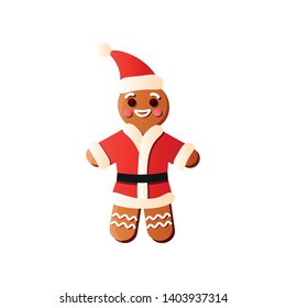 Fresh xmas santa gingerbread with red hat and creamy smile