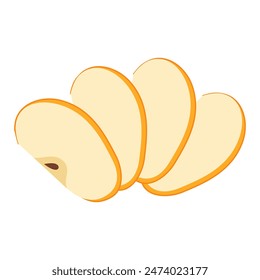 Fresh yellow apple slice icon. Healthy vegetarian snack, cut apple for design, infographic. Sliced on pieces apple. Hand drawn trendy flat style isolated on transparent background. Vector illustration