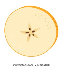 Fresh yellow apple slice icon. Healthy vegetarian snack, cut apple for design, infographic. Sliced on pieces apple. Hand drawn trendy flat style isolated on transparent background. Vector illustration