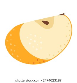 Fresh yellow apple slice icon. Healthy vegetarian snack, cut apple for design, infographic. Sliced on pieces apple. Hand drawn trendy flat style isolated on transparent background. Vector illustration