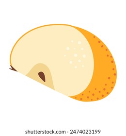 Icono de rebanada de manzana amarilla fresca. Snack vegetariano saludable, manzana cortada para el diseño, infografía. Cortado en trozos de manzana. Estilo plano de moda dibujado a mano aislado sobre fondo transparente. Ilustración vectorial