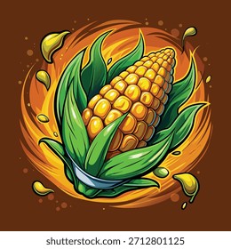Fresh Yellow Corn Cob Vector Illustration – Farm Fresh Maize, Healthy Vegetable, Sweet Corn, Perfect for Food, Agriculture, and Educational Design Projects
