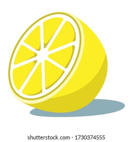 Fresh yellow juicy lemon flat vector illustration. Salad ingredient, bloody Mary cocktail garnish. For Restaurant, farmers market, grocery, vegan shop ads, menu design, website recipe decor