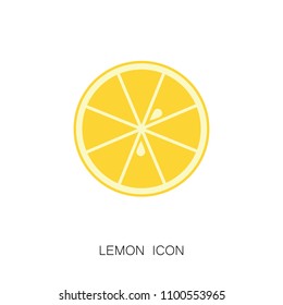 Fresh Yellow Lemon Fruit Icon isolated on White. Vector Illustration. Summer and Fruit Market Decorative Design