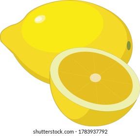 Fresh yellow lemon with a half