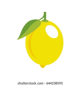 Fresh yellow lemon with leaf isolated on white background.