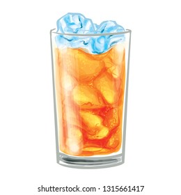 Fresh Yellow Lemon Soda With Ice Vector Illustration