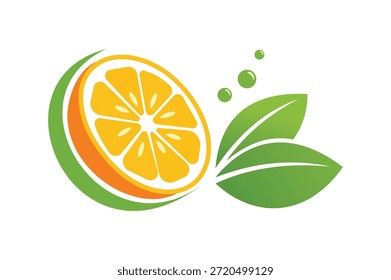 Fresh Yellow Lemon Vector Illustration with Green Leaf and Sliced Fruit Piece, Isolated on White Background for Food and Beverage Graphic Design