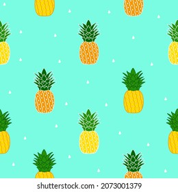 fresh yellow orange pineapples in summer harvest time of seamless pattern for fabric, textile, paper, fashion print, stationary, etc.