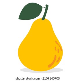 Fresh yellow pear with green leaf. Pear isolated on a white background.