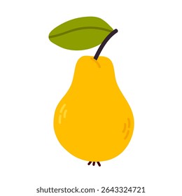 Fresh yellow pear with green leaf. Ideal for fruit icons, food packaging, or healthy lifestyle illustrations