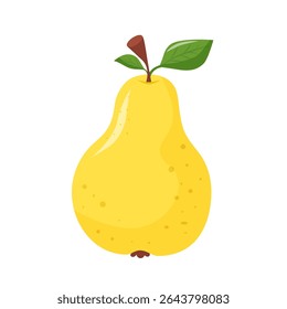 Fresh yellow pear with green leaf. Ideal for fruit icons, food packaging, or healthy lifestyle illustrations
