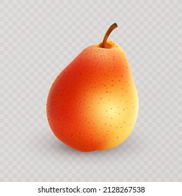 Fresh yellow pear in realistic style. Pear fruit isolated on transparent
