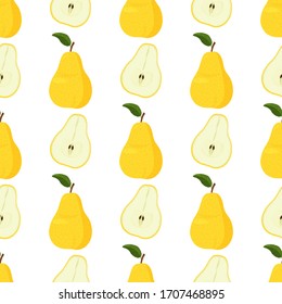 Fresh yellow pear seamless pattern. Bright summer background.