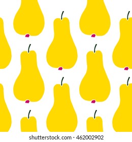 Fresh yellow pears on a white background. Seamless pattern. Vector. Fabric. Packing.
