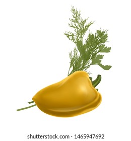 Fresh yellow pepper vegetable isolated on white background. pepper for farm market, vector EPS 10 format, illustration in Realistic style