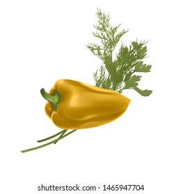 Fresh yellow pepper vegetable isolated on white background. pepper for farm market, vector EPS 10 format, illustration in Realistic style