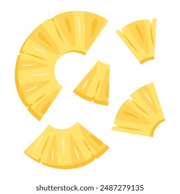 Frische gelbe Ananas-Brocken, Stücke Slice-Icon-Set. Gesunder vegetarischer Snack, geschnittene Ananas für Design. Geschnitten auf Stücke Ananas. Handgezeichnete trendige flache Stil isolierte Vektorillustration