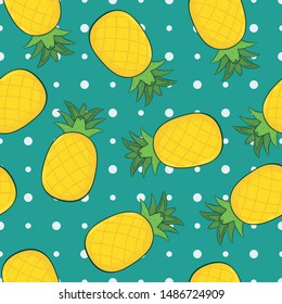 Fresh Yellow Pineapple Irregular Seamless Pattern. Unique and Trendy irregular seamless pattern background for your unique design.