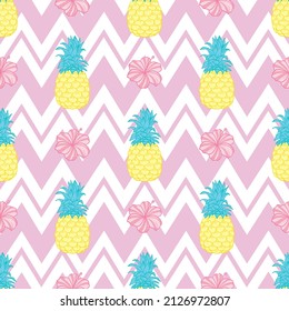 Fresh yellow pineapple vector repeat seamless pattern. Great for fabric, packaging, wallpapers, invitations.