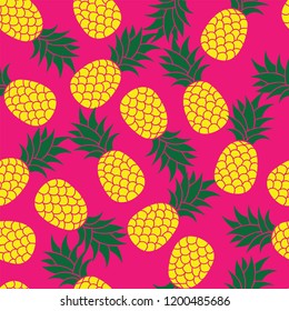 Fresh Yellow seamless Pineapple Fruits on Pink color Background Pattern. Vector.