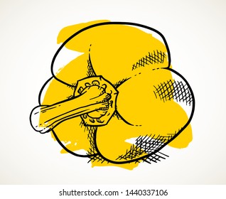 Fresh yellow sweet pepper. Vegetable design element for farm market, vegetarian food recipe. Creative vector illustration with brushstrokes isolated over white.