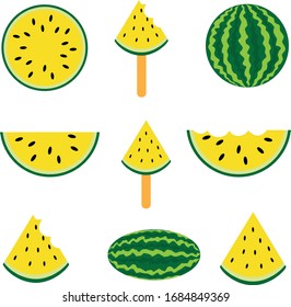 Frische gelbe Wassermelone. Kollektion von verschiedenen eine Scheibe frische Wassermelone.