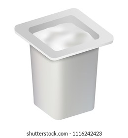 Fresh yogurt box mockup. Realistic illustration of fresh yogurt box vector mockup for web design isolated on white background