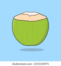 Fresh Young Coconut Cartoon Vector Illustration. Green Coconut Flat Icon Outline