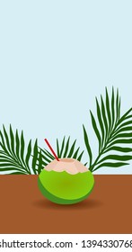 Fresh young coconut drink illustration vector