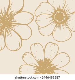 Fresh and Young Line Art Vectors. Spring and Energetic Daisy Flower Patterns. Blooming and Petals. Modern and Chic Background and Patterns.