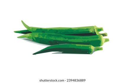 Fresh young okra isolated on whiteboard background. Quality realistic vector, The product is a vegetable okra. okra in flat minimalism style.