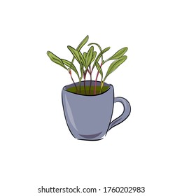 Frische junge Sprossen verschiedene Pflanzen, ein mikrogrünes Sandwich. Mikrogrünes gesundes Essen. Vegetarisches Essen. Stempel für Verpackungsdesign. Vektorgrafik