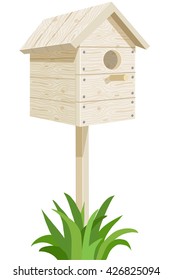 A fresh-built birdhouse. Vector illustration.