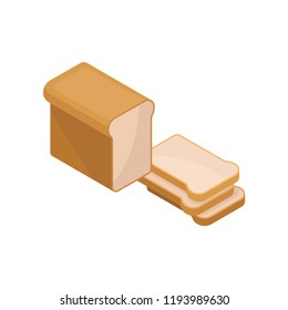 Freshcbread and three cut slices. Food theme. Isometric vector element for advertising poster or banner of bakery shop