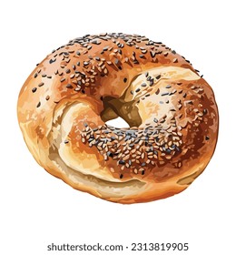 Freshly baked bagel with sesame seed topping icon isolated