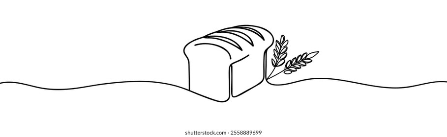 Freshly baked bread Continuous one line drawing