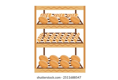 Freshly Baked Bread Displayed on Wooden Rack